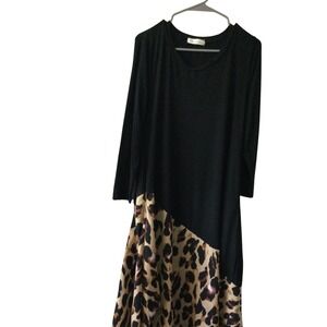 Womens Aupyeo Black‎ Leopard Print 3/4 Sleeve Asymmetrical Dress Medium